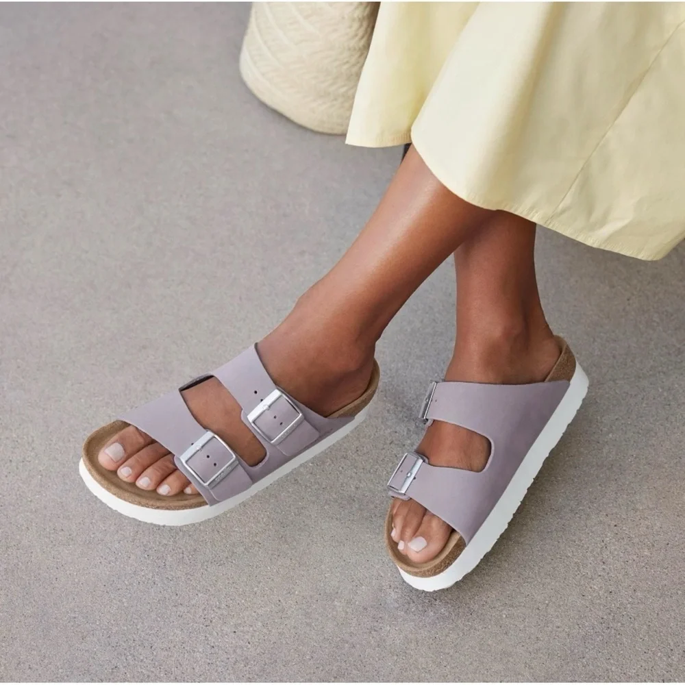 +Birkenstock Papillio Arizona Platform Nubuck Leather - Purple Fog 39